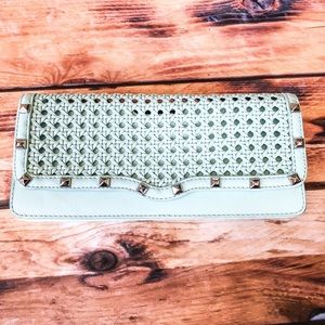 Wicker Woven Honey Clutch in Mint